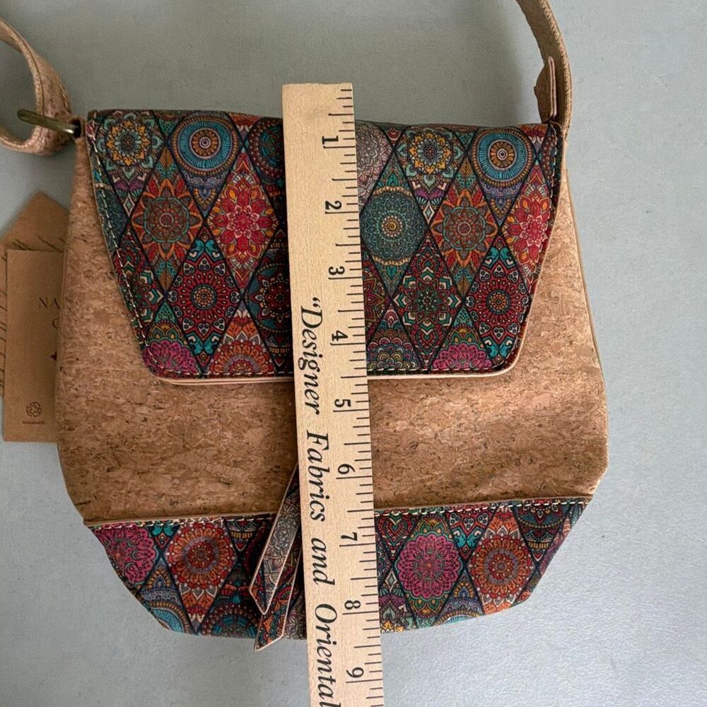 Natural Cork Crossbody Bag Portugal Boho Mandala Vegan Small Shoulder Purse New - Picture 5 of 13